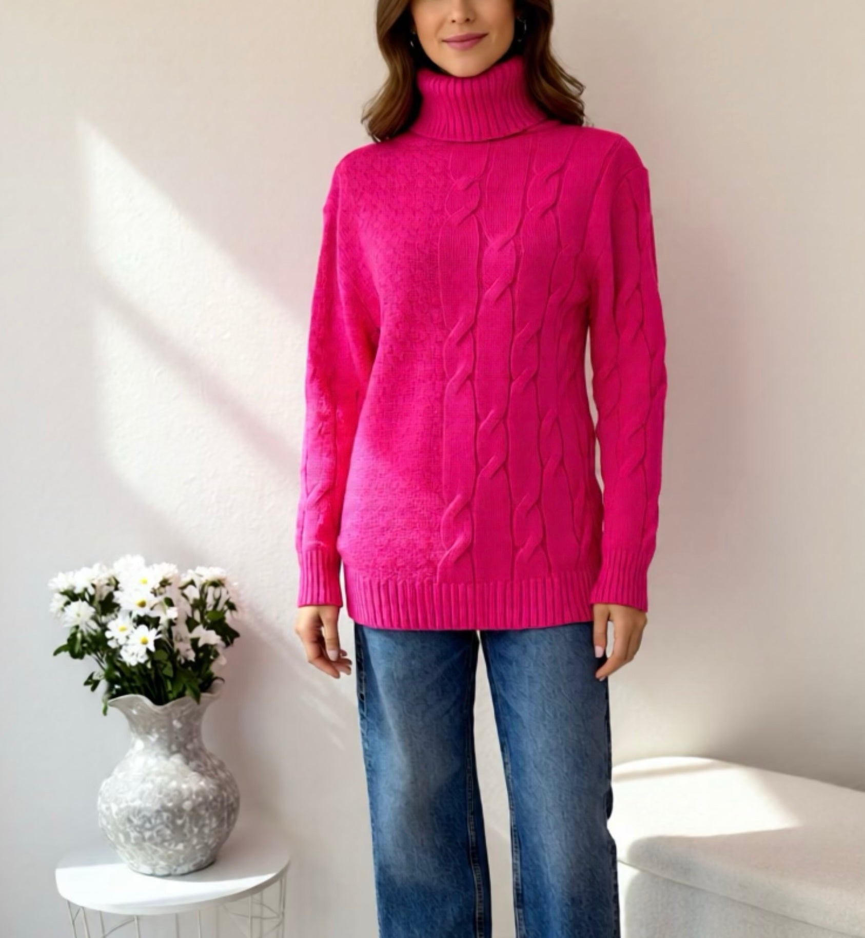 Rollkragenpullover pink