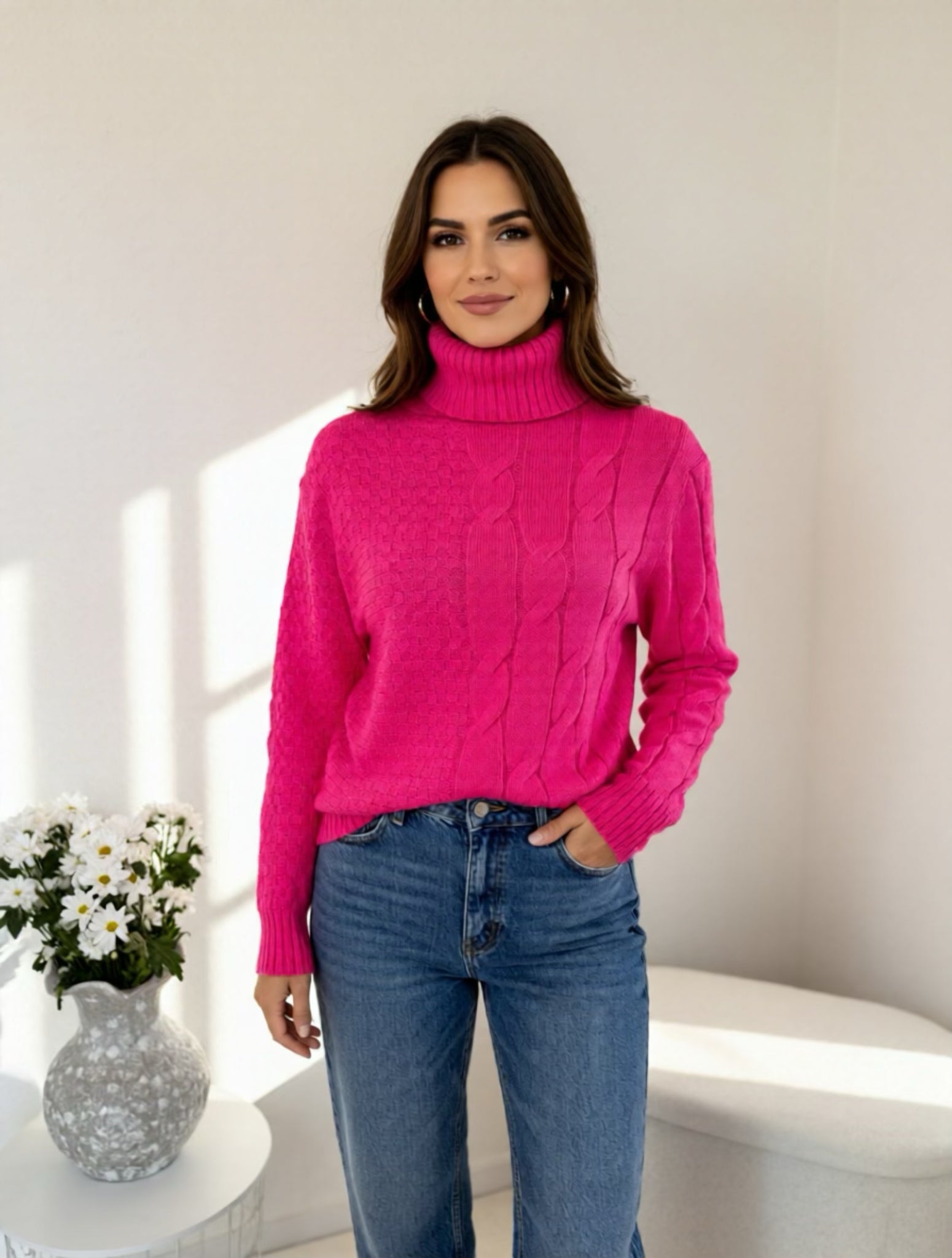 Rollkragenpullover pink